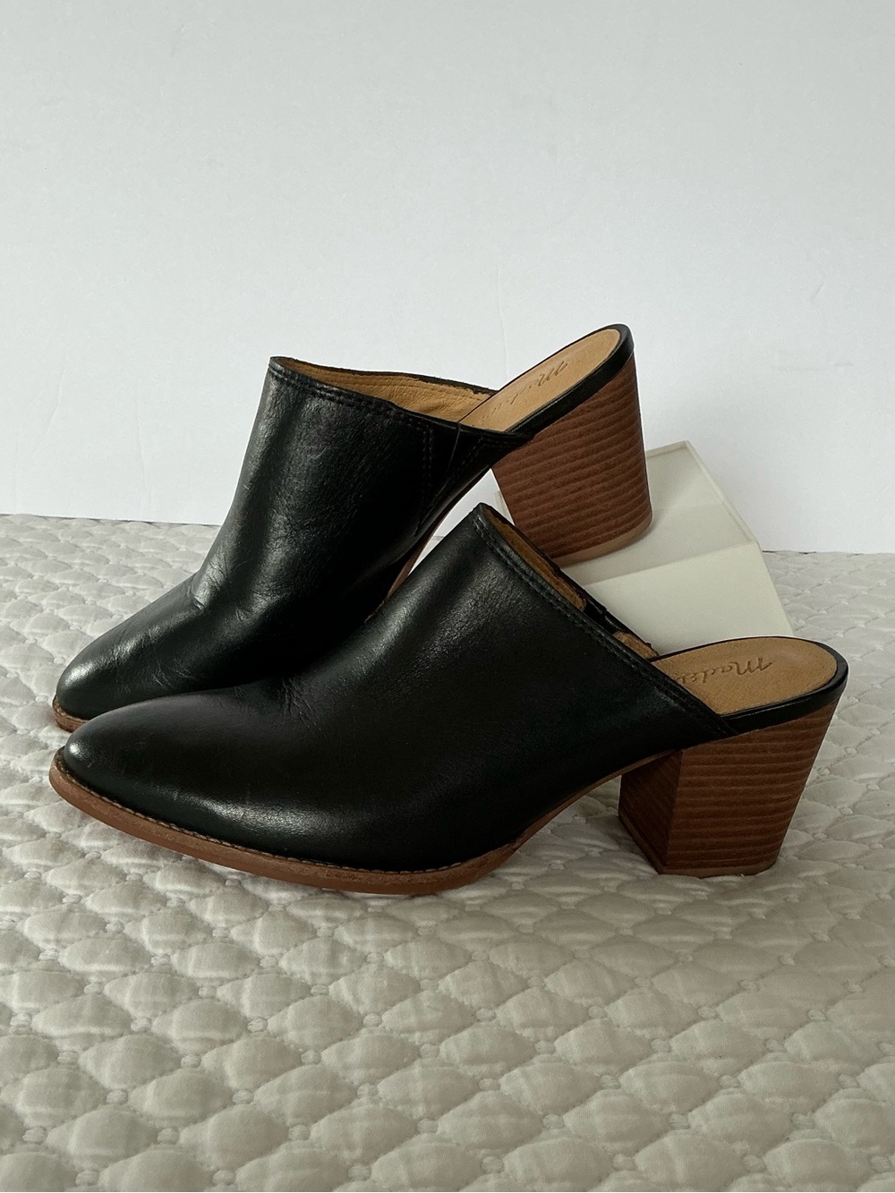 Madewell The Harper Black Leather Slip-On Block Heel Mules 7,5